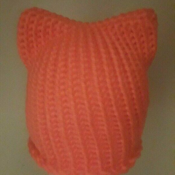 Handmade cat ear beanie ( neon orange) - Picture 4 of 5
